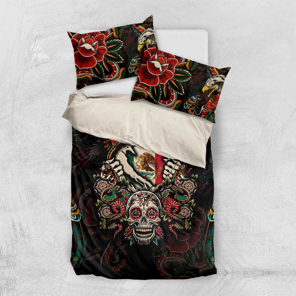 Mexico Sugar Skull Bedding Set Tattoo Art Mexican Flag