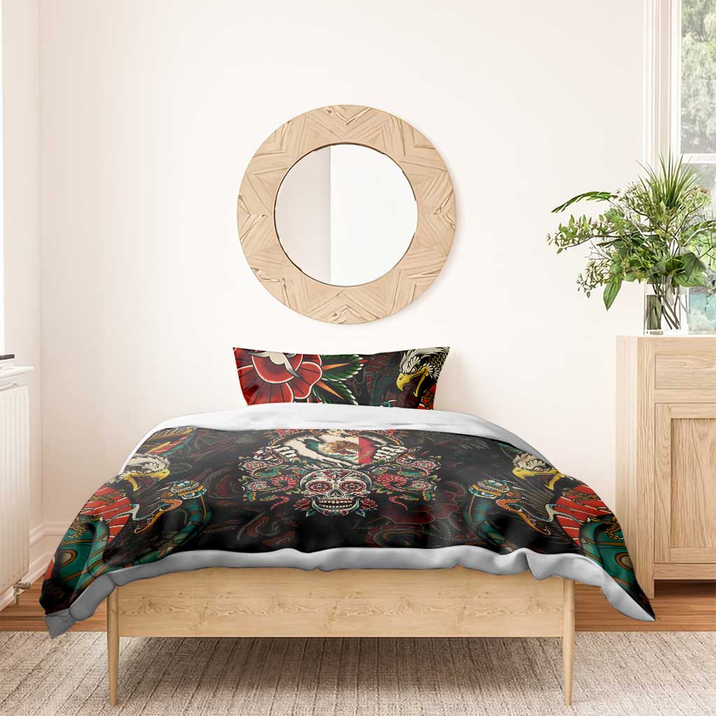Mexico Sugar Skull Bedding Set Tattoo Art Mexican Flag