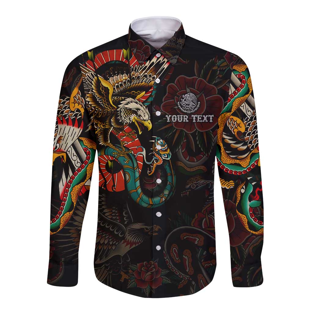 Mexico Sugar Skull Long Sleeve Button Shirt Tattoo Art Mexican Flag