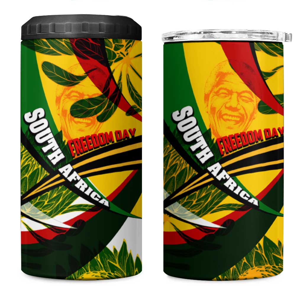 South Africa Freedom Day 4 in 1 Can Cooler Tumbler Mandela Legacy National Pride Protea Flower