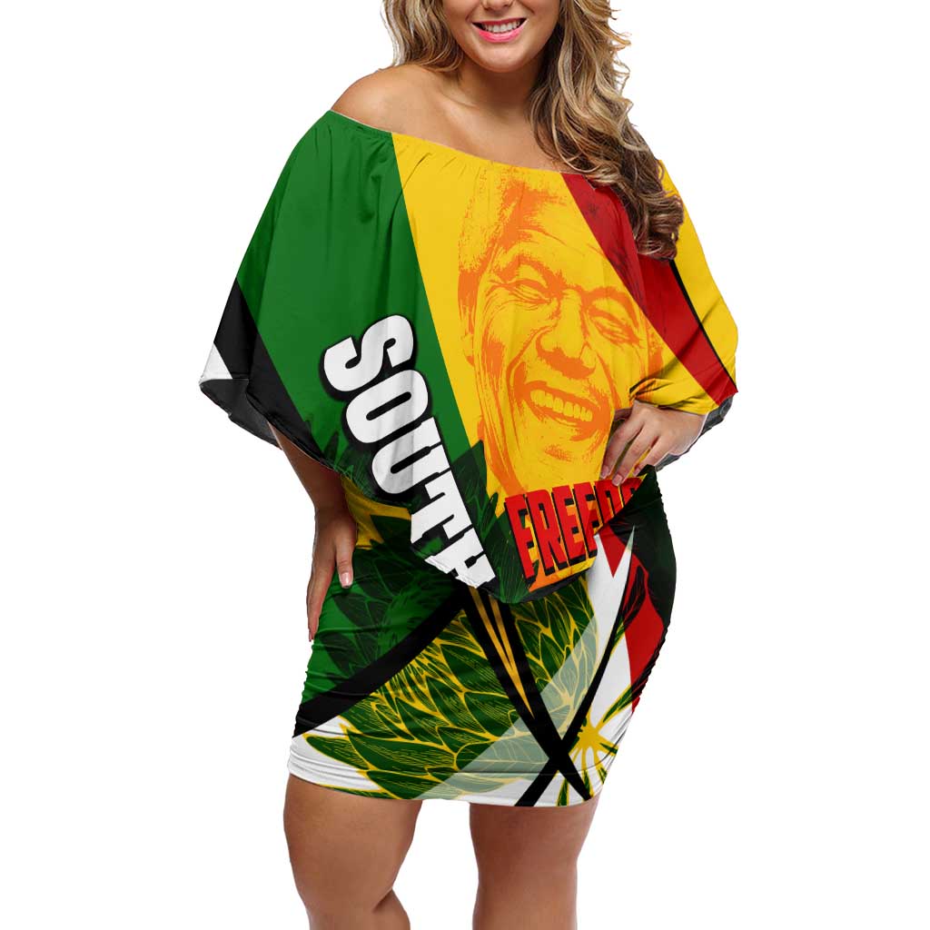 South Africa Freedom Day Off Shoulder Short Dress Mandela Legacy National Pride Protea Flower