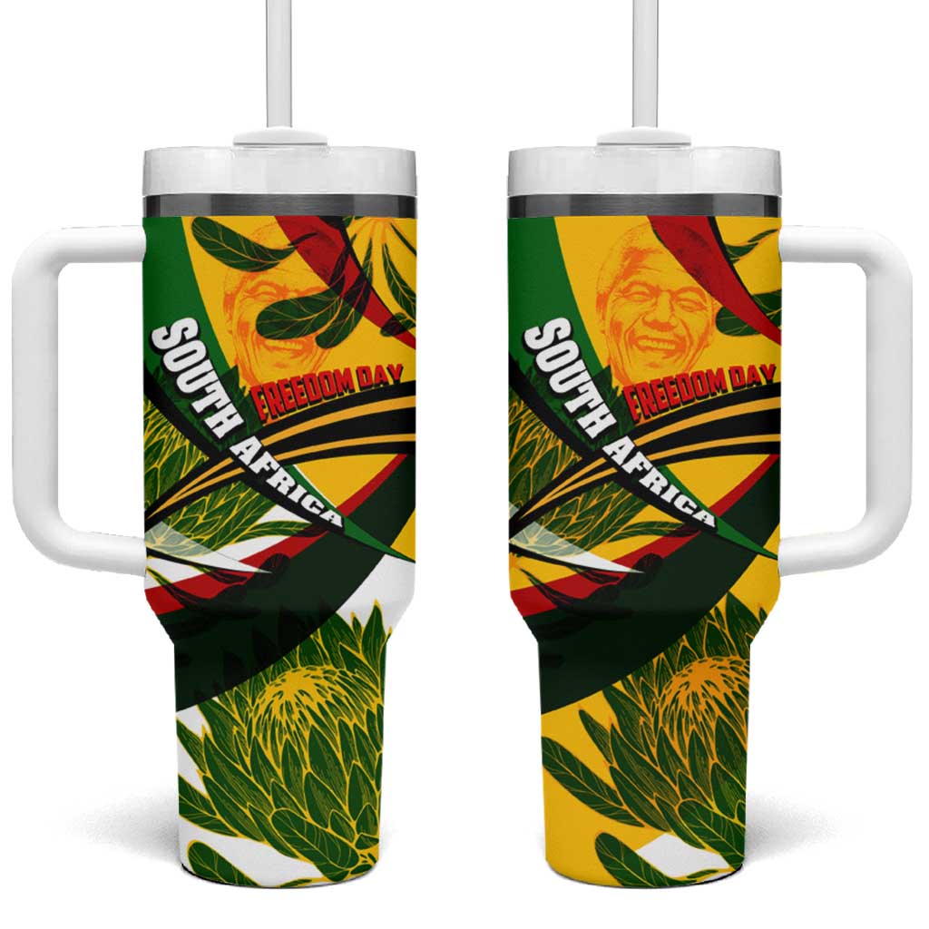 South Africa Freedom Day Tumbler With Handle Mandela Legacy National Pride Protea Flower