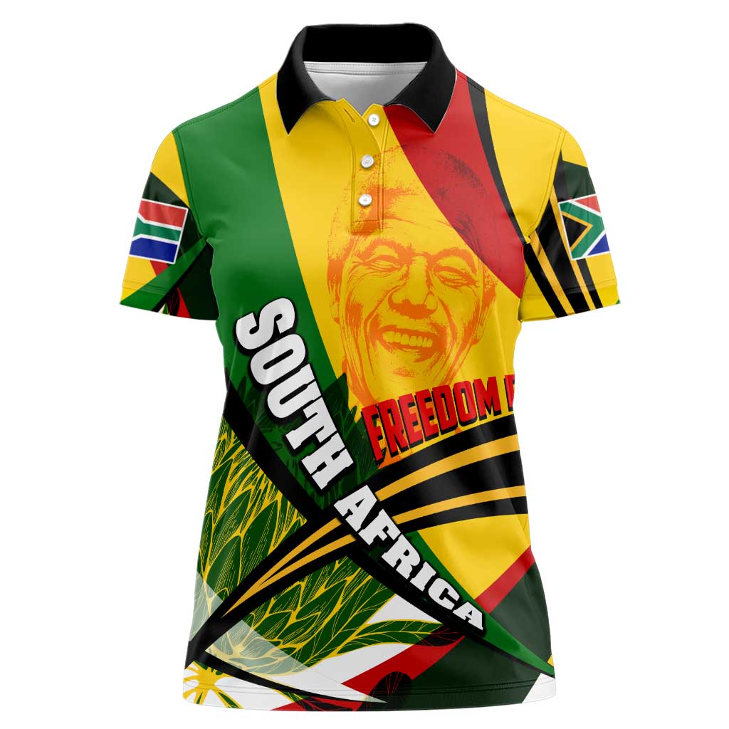 South Africa Freedom Day Women Polo Shirt Mandela Legacy National Pride Protea Flower