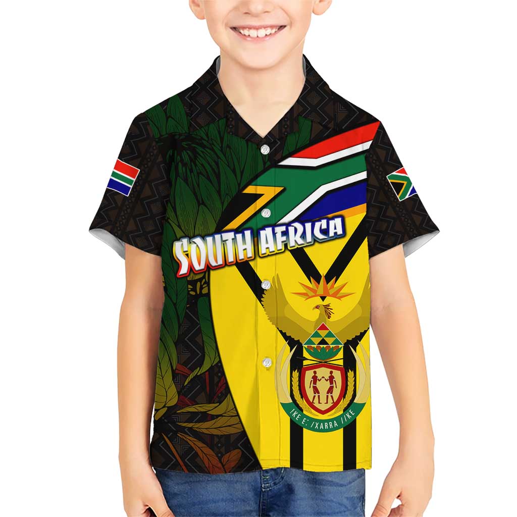 South Africa Coat Of Arms Kid Hawaiian Shirt Protea Unity Heritage