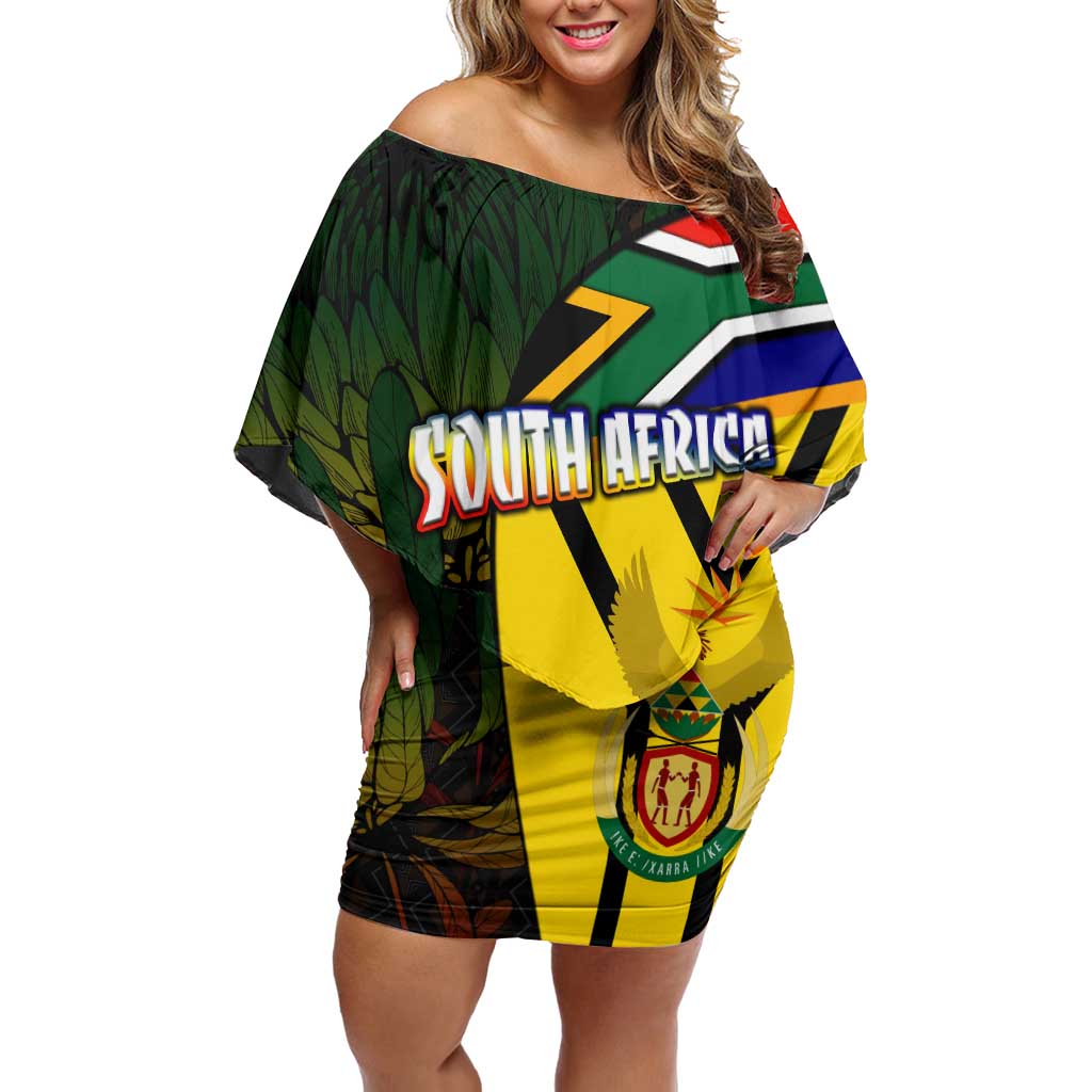 South Africa Coat Of Arms Off Shoulder Short Dress Protea Unity Heritage