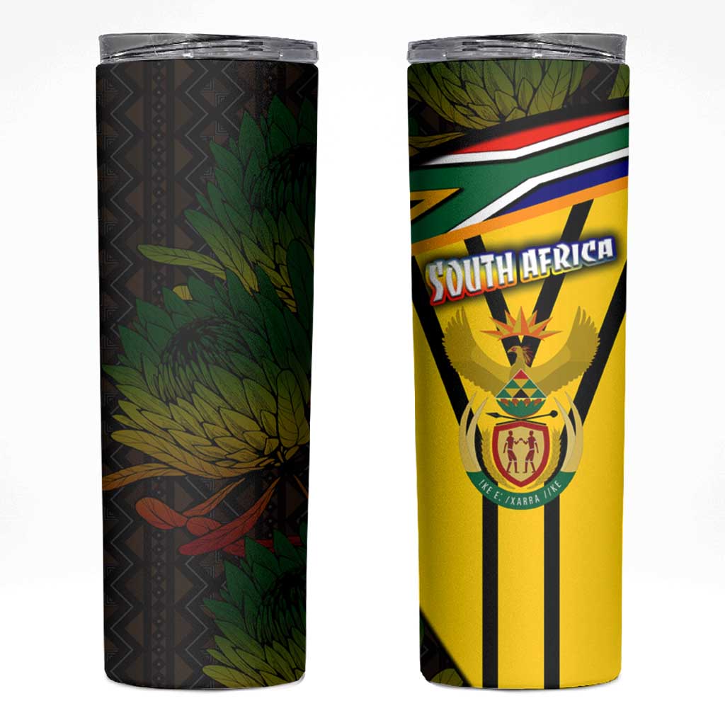 South Africa Coat Of Arms Skinny Tumbler Protea Unity Heritage