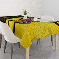 South Africa coat of arms tablecloth with yellow leaf pattern and black stripe border