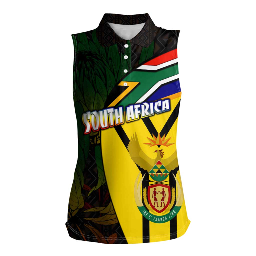 South Africa Coat Of Arms Women Sleeveless Polo Shirt Protea Unity Heritage