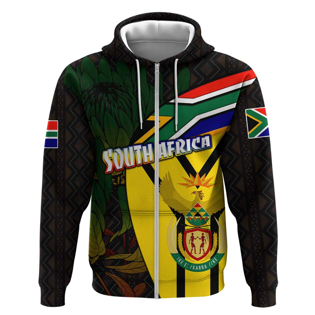 South Africa Coat Of Arms Zip Hoodie Protea Unity Heritage