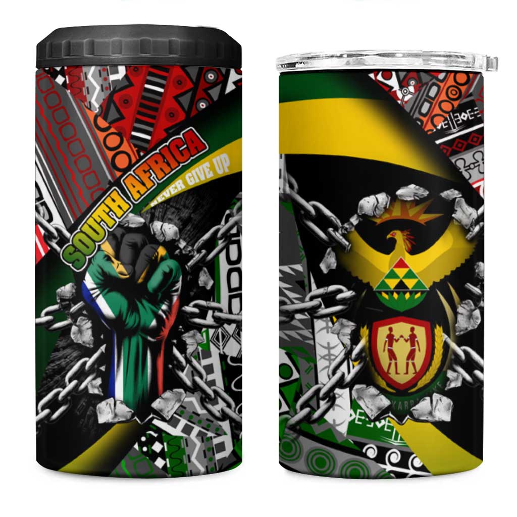 South Africa Never Give Up 4 in 1 Can Cooler Tumbler SA Fist of Freedom