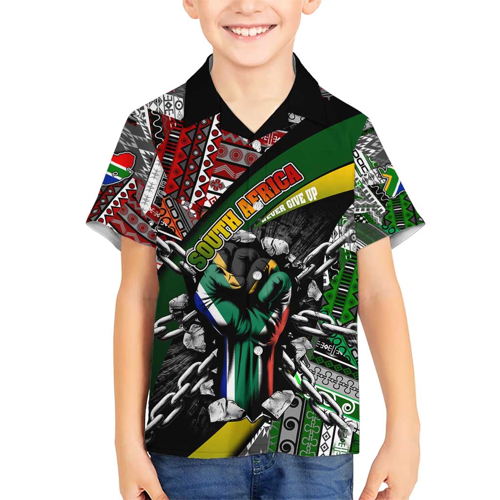 South Africa Never Give Up Kid Hawaiian Shirt SA Fist of Freedom