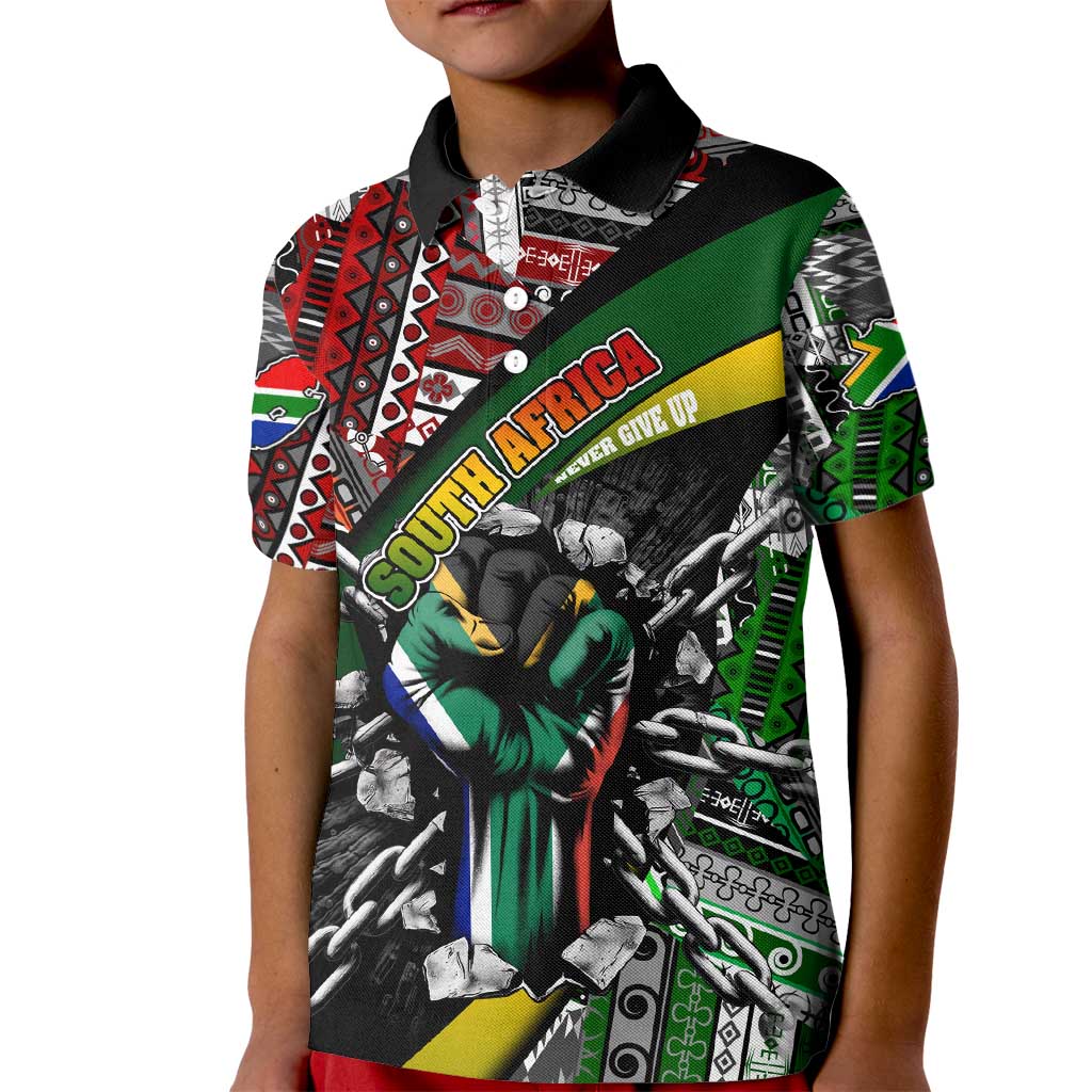 South Africa Never Give Up Kid Polo Shirt SA Fist of Freedom