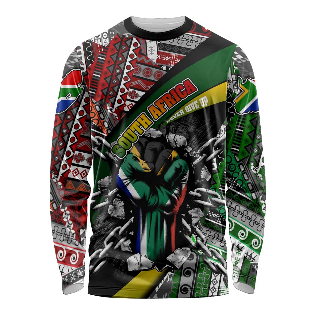 South Africa Never Give Up Long Sleeve Shirt SA Fist of Freedom