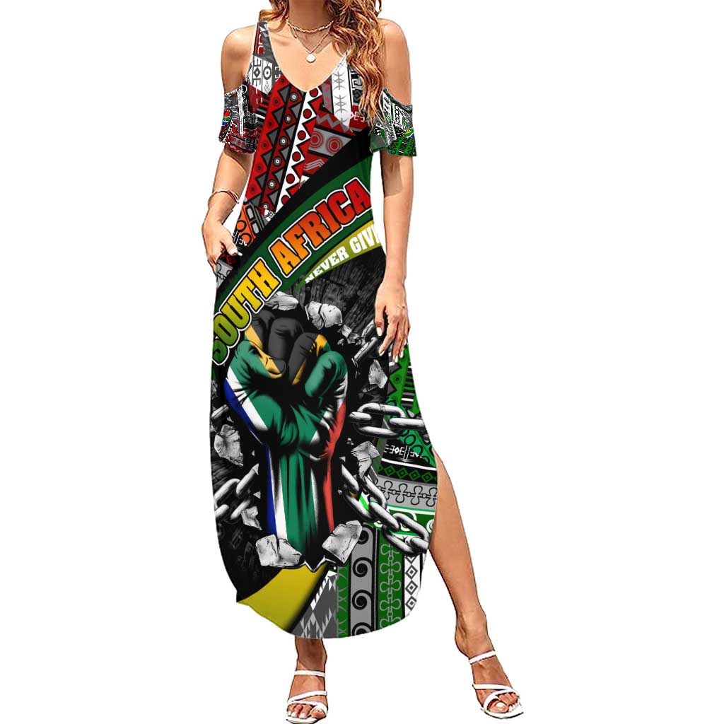 South Africa Never Give Up Summer Maxi Dress SA Fist of Freedom