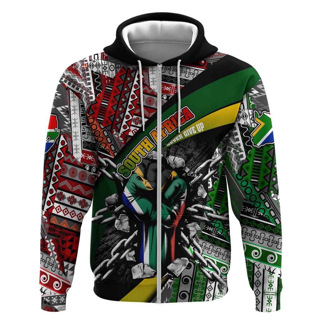 South Africa Never Give Up Zip Hoodie SA Fist of Freedom