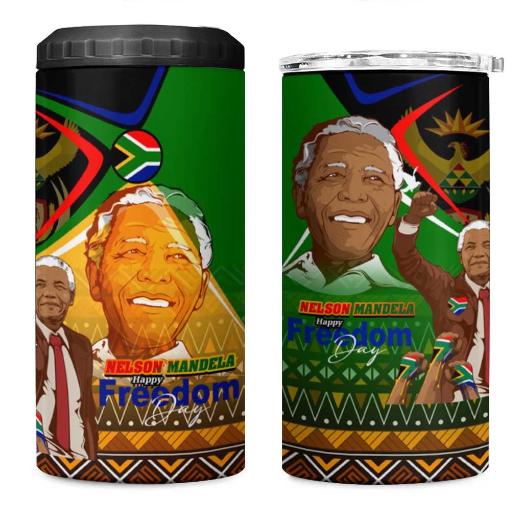 Nelson Mandela Happy Freedom Day 4 in 1 Can Cooler Tumbler South Africa Heritage Victory Art