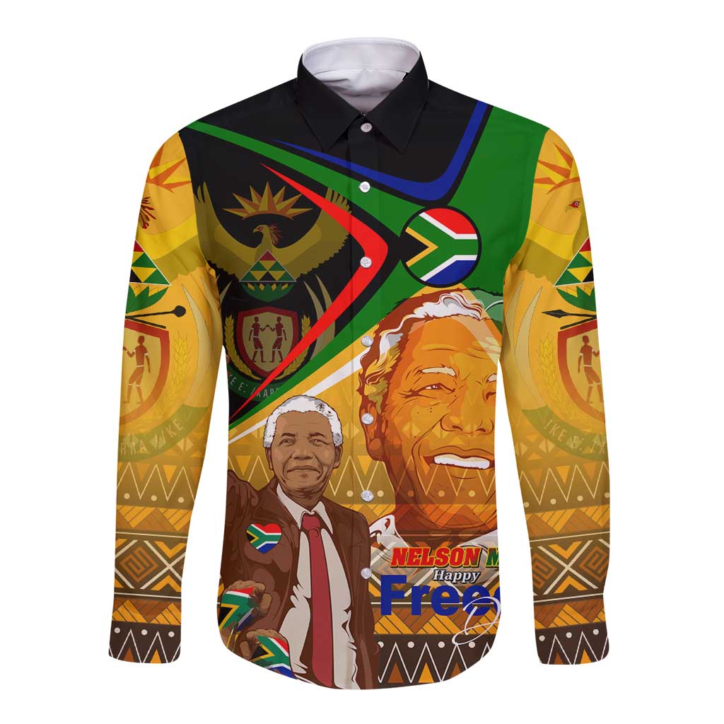 Nelson Mandela Happy Freedom Day Long Sleeve Button Shirt South Africa Heritage Victory Art