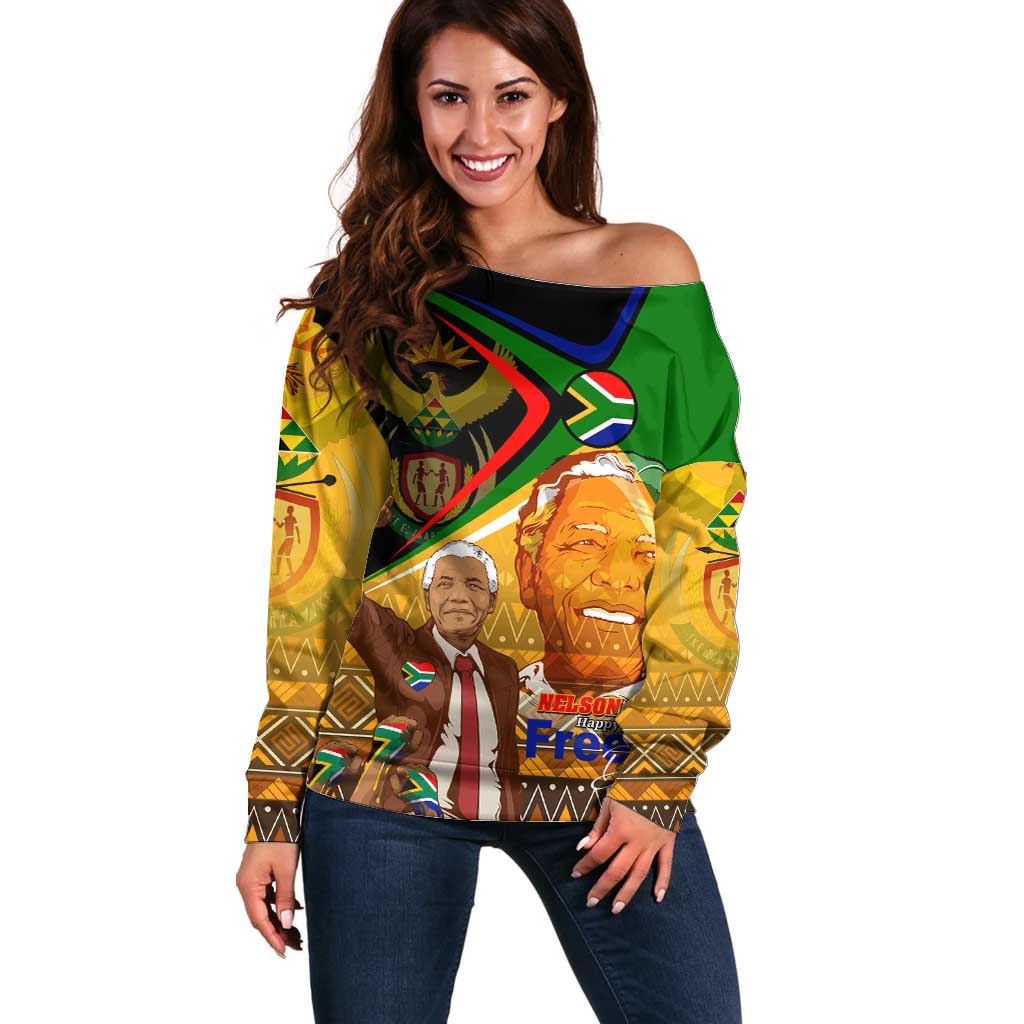 Nelson Mandela Happy Freedom Day Off Shoulder Sweater South Africa Heritage Victory Art