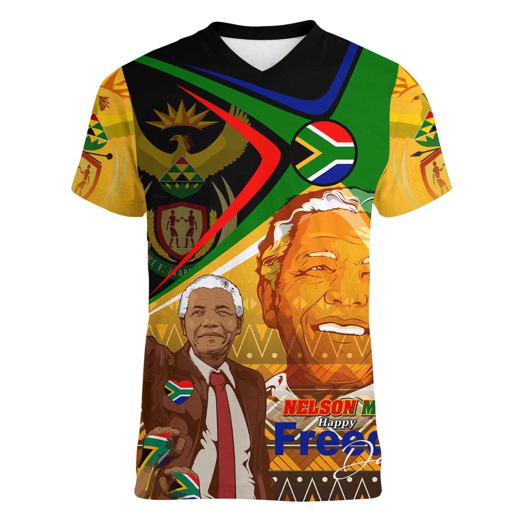 Nelson Mandela Happy Freedom Day Women V-Neck T-Shirt South Africa Heritage Victory Art