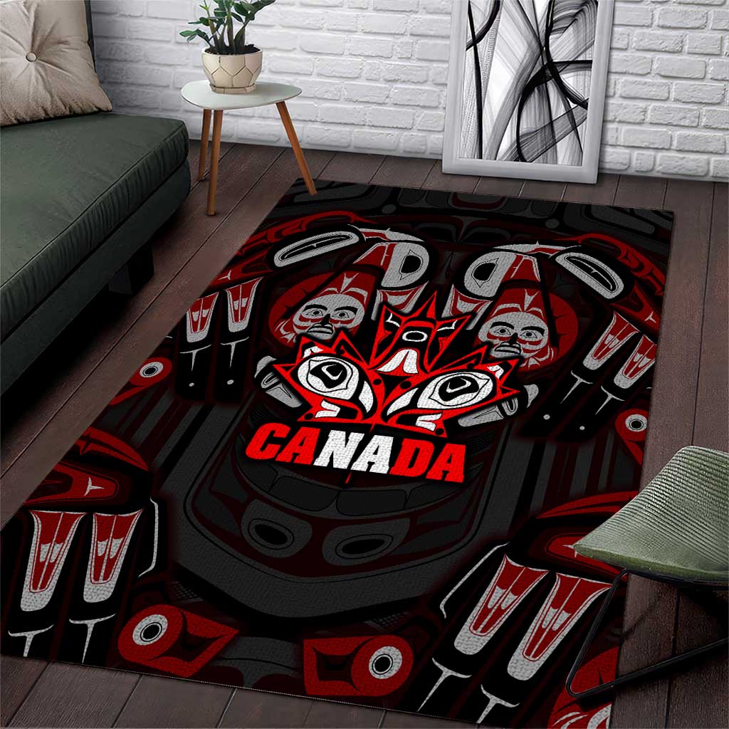 Haida Canada Day Area Rug Totem Inspired Maple Leaf Indigenous Art