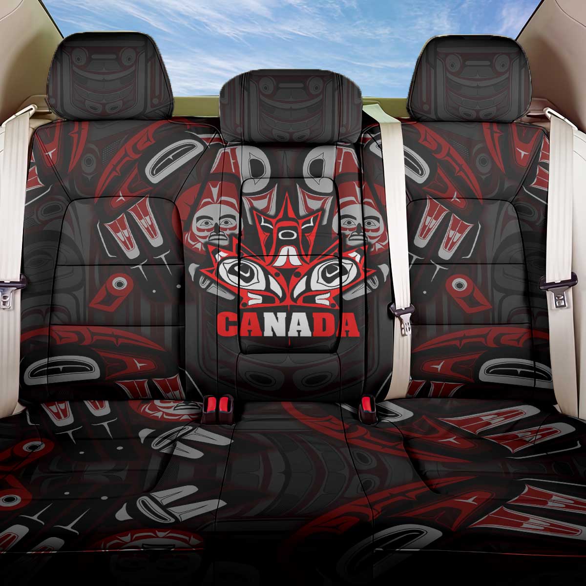 Haida Canada Day Back Car Seat Cover Totem Inspired Maple Leaf Indigenous Art