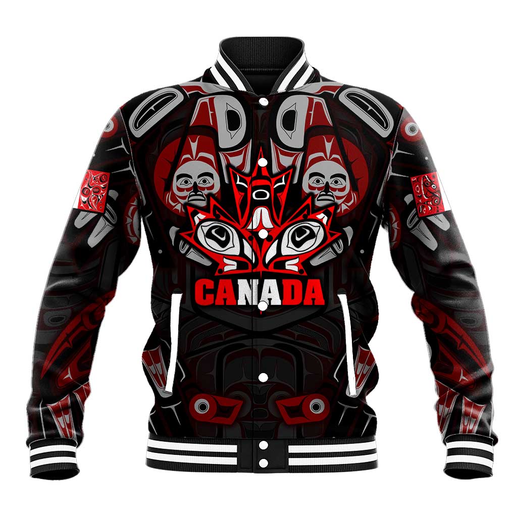 Haida Canada Day Baseball Jacket Totem Inspired Maple Leaf Indigenous Art