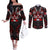 Haida Canada Day Couples Matching Off The Shoulder Long Sleeve Dress and Long Sleeve Button Shirt Totem Inspired Maple Leaf Indigenous Art