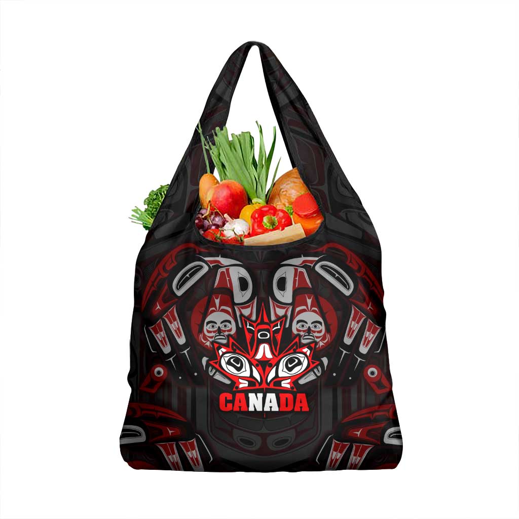 Haida Canada Day Grocery Bag Totem Inspired Maple Leaf Indigenous Art