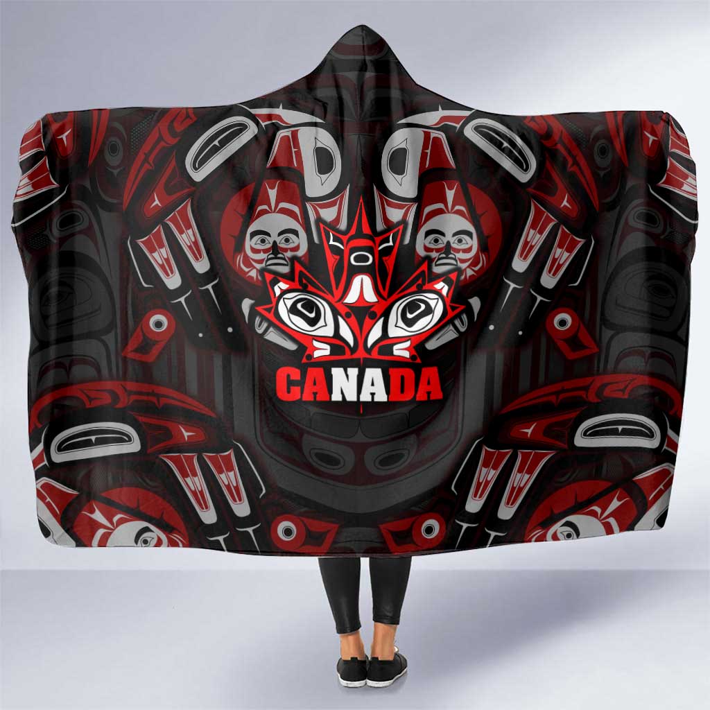 Haida Canada Day Hooded Blanket Totem Inspired Maple Leaf Indigenous Art