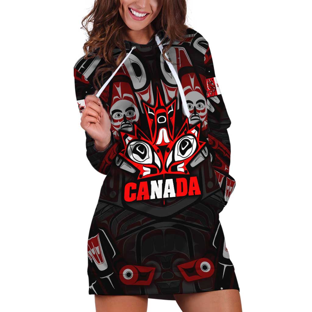 Haida Canada Day Hoodie Dress Totem Inspired Maple Leaf Indigenous Art