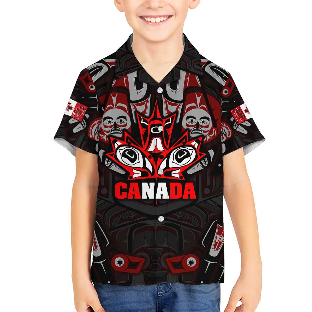 Haida Canada Day Kid Hawaiian Shirt Totem Inspired Maple Leaf Indigenous Art