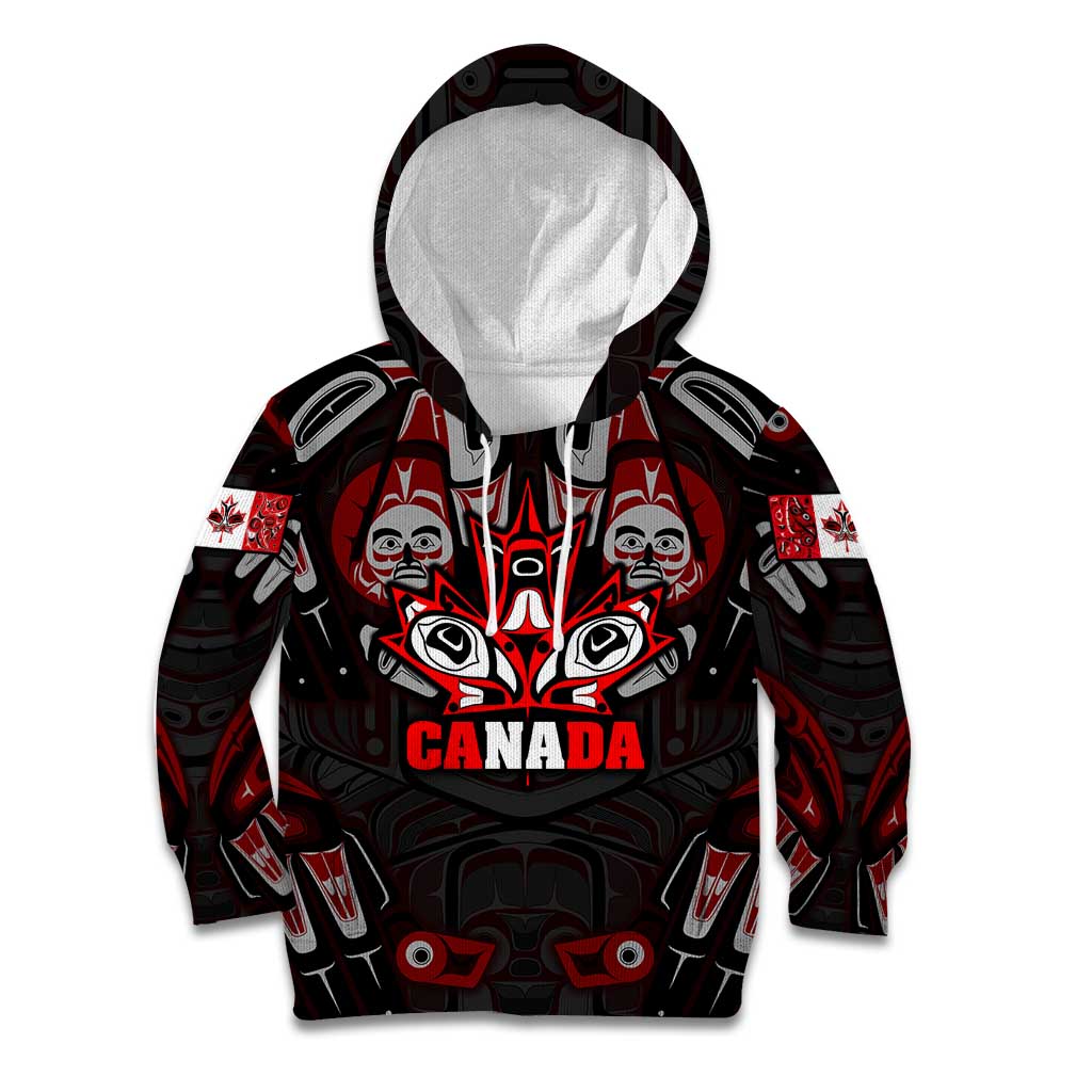 Haida Canada Day Kid Hoodie Totem Inspired Maple Leaf Indigenous Art