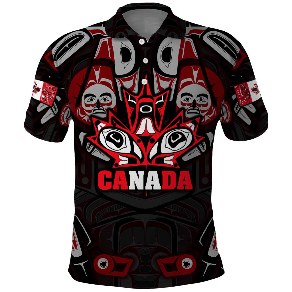 Haida Canada Day Polo Shirt Totem Inspired Maple Leaf Indigenous Art