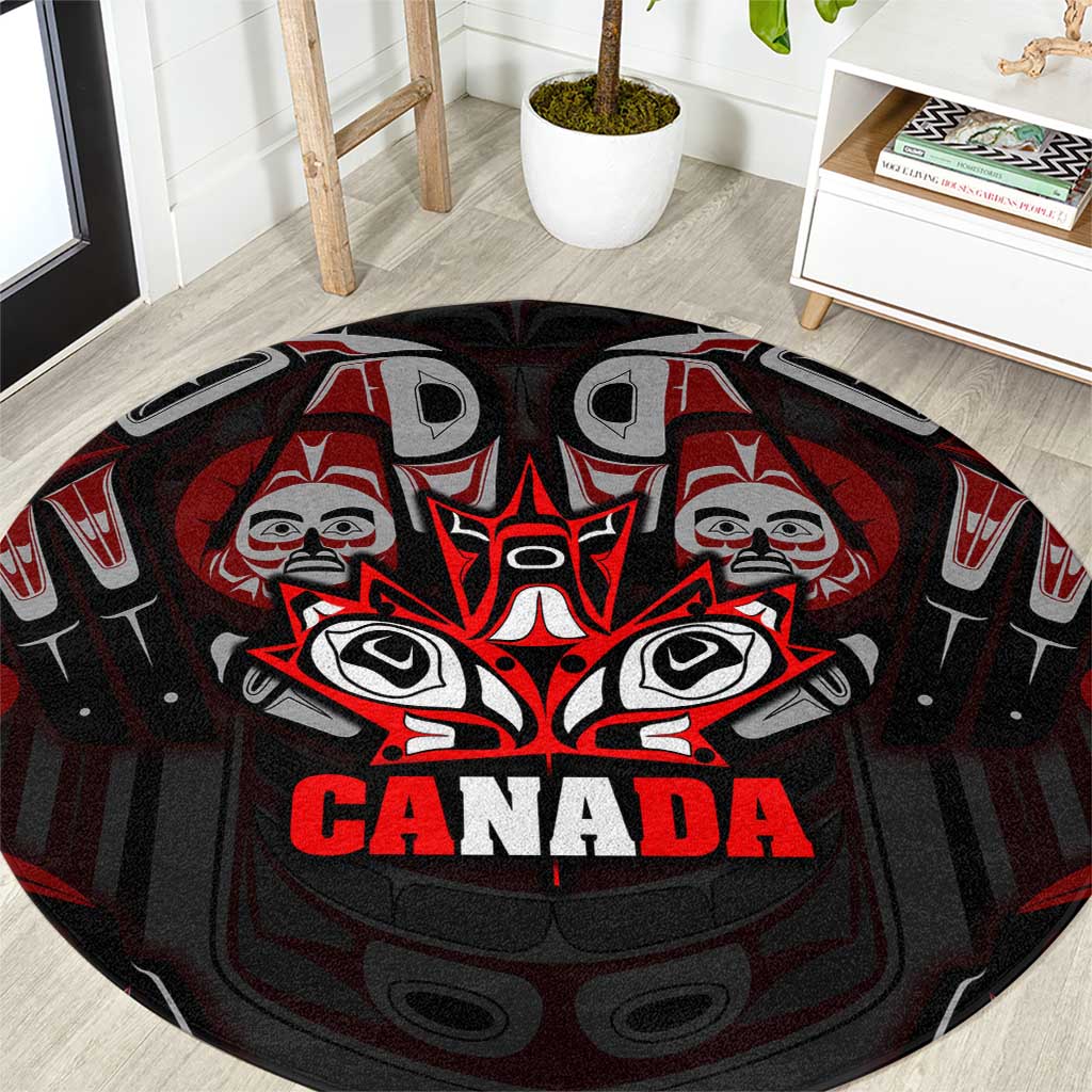 Haida Canada Day Round Carpet Totem Inspired Maple Leaf Indigenous Art