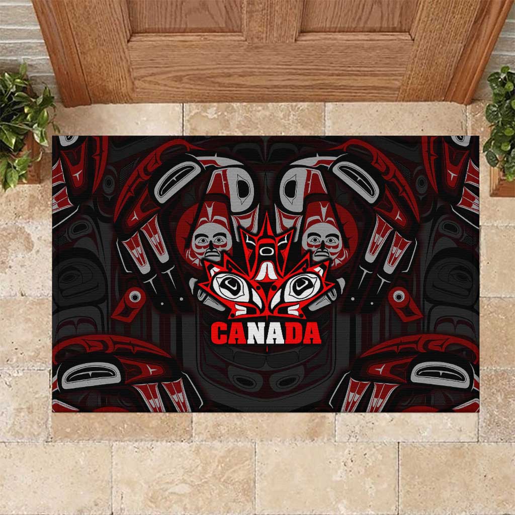 Haida Canada Day Rubber Doormat Totem Inspired Maple Leaf Indigenous Art