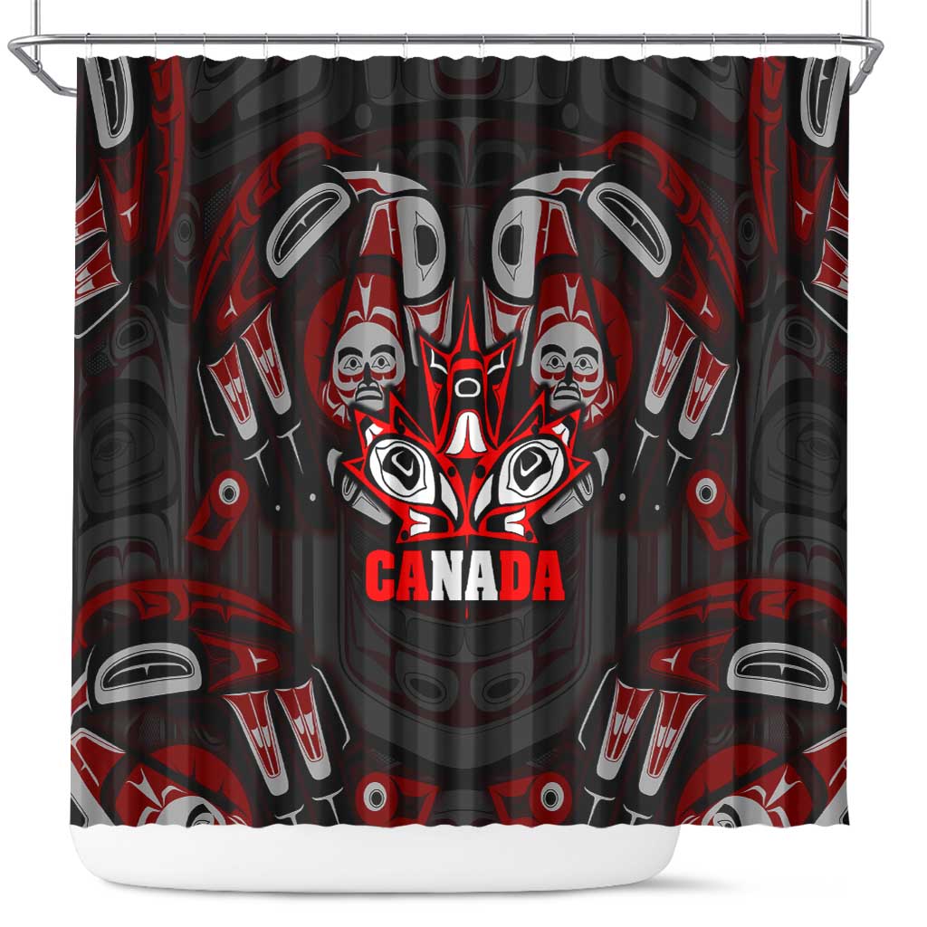 Haida Canada Day Shower Curtain Totem Inspired Maple Leaf Indigenous Art