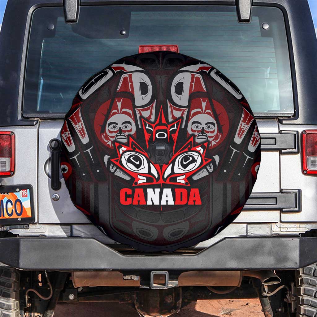 Haida Canada Day Spare Tire Cover Totem Inspired Maple Leaf Indigenous Art