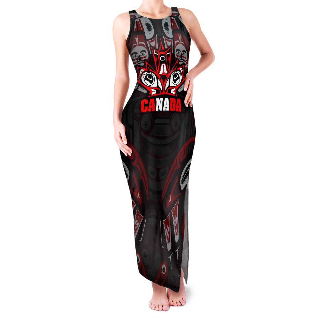 Haida Canada Day Tank Maxi Dress Totem Inspired Maple Leaf Indigenous Art