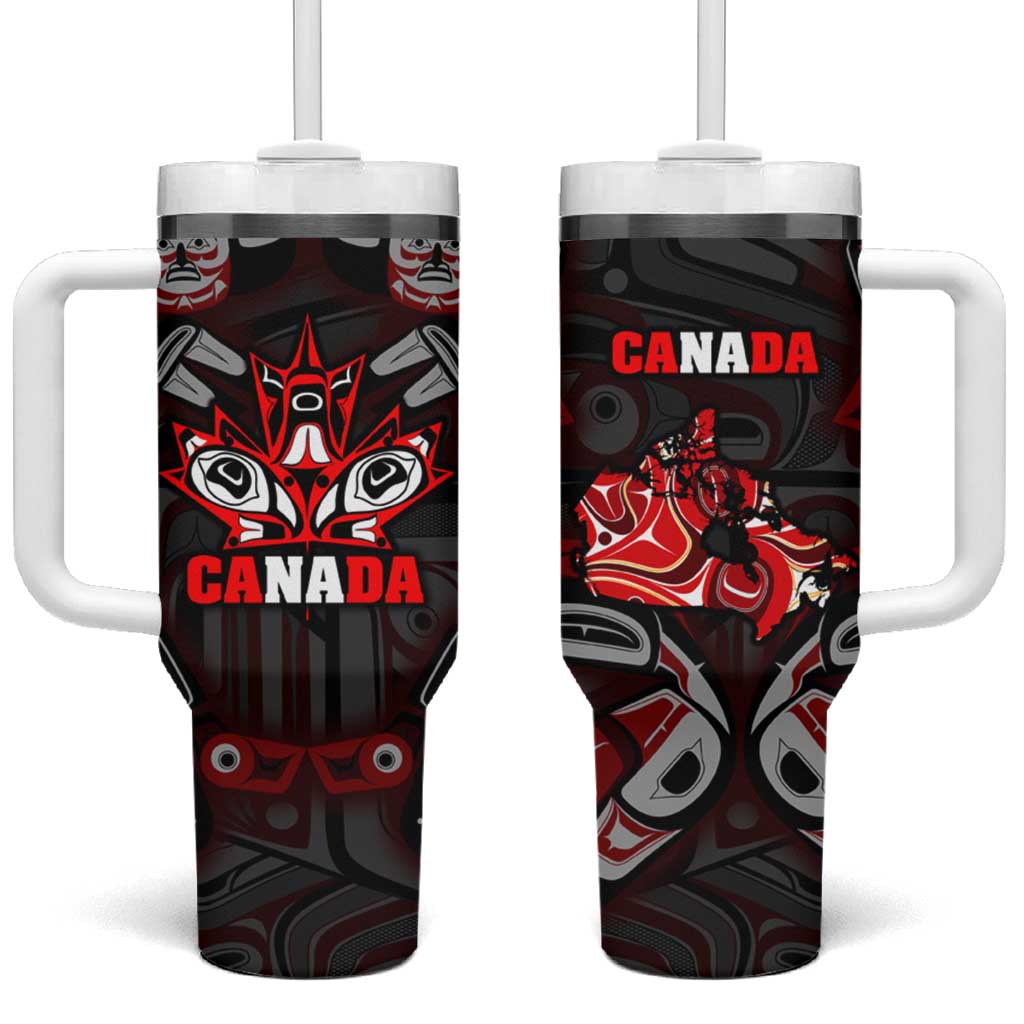 Haida Canada Day Tumbler With Handle Totem Inspired Maple Leaf Indigenous Art