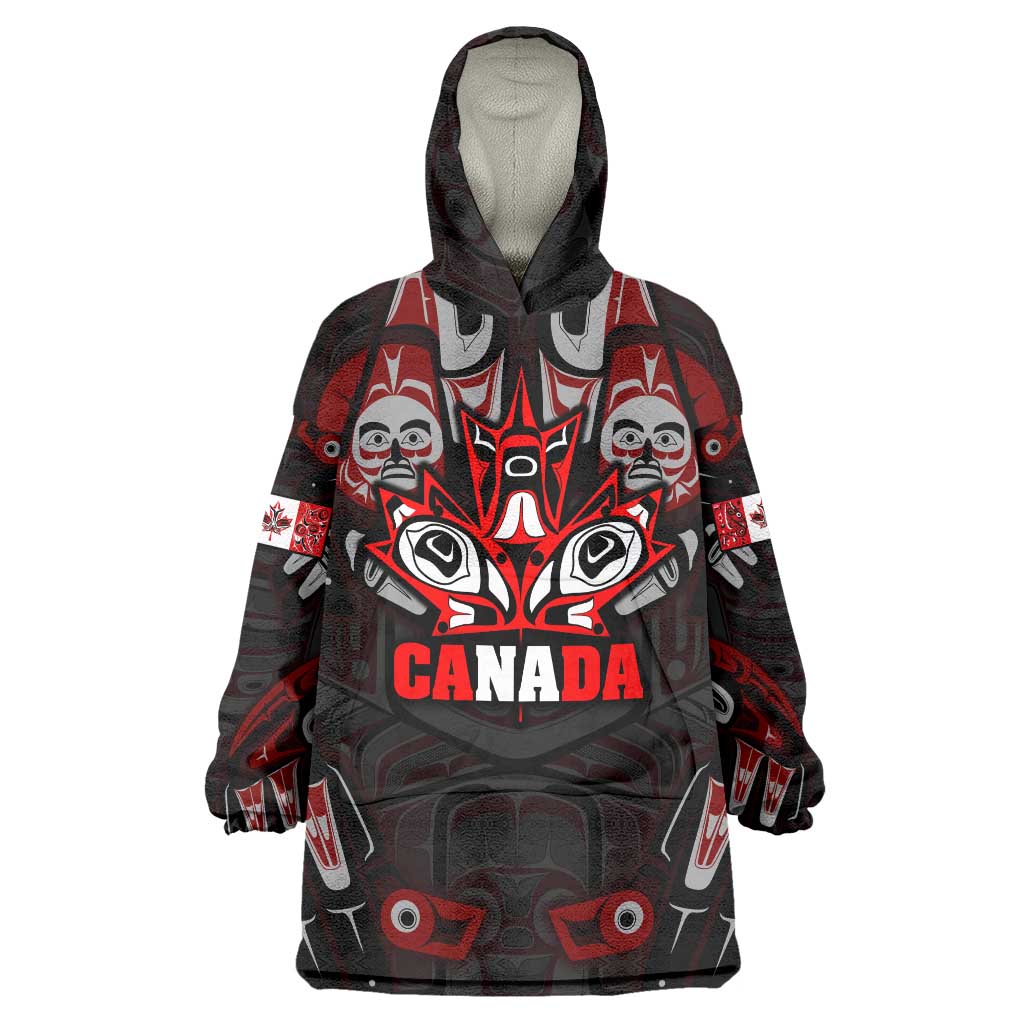 Haida Canada Day Wearable Blanket Hoodie Totem Inspired Maple Leaf Indigenous Art