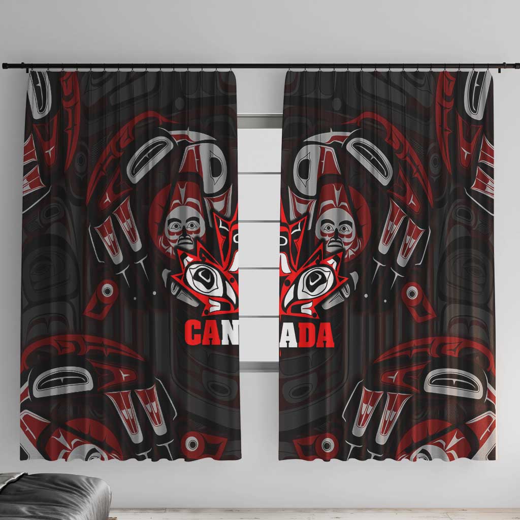 Haida Canada Day Window Curtain Totem Inspired Maple Leaf Indigenous Art