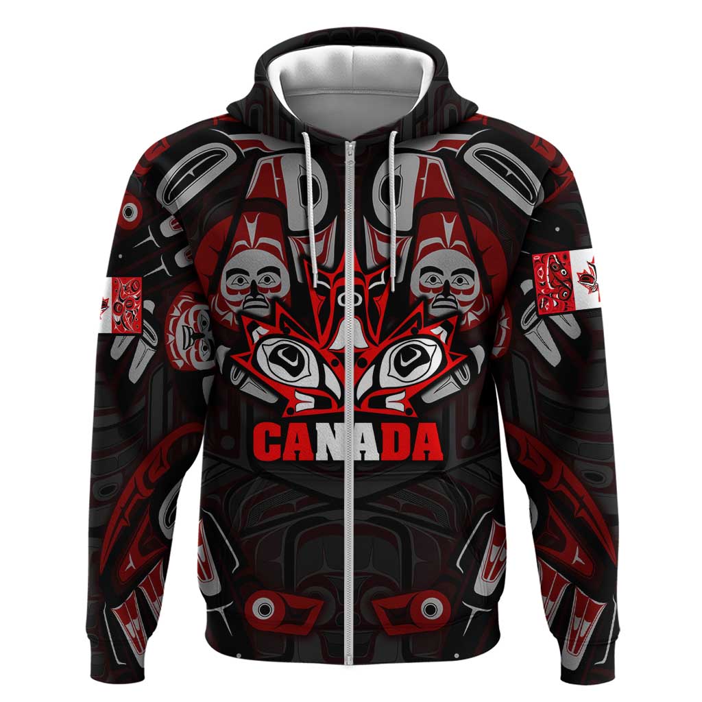 Haida Canada Day Zip Hoodie Totem Inspired Maple Leaf Indigenous Art