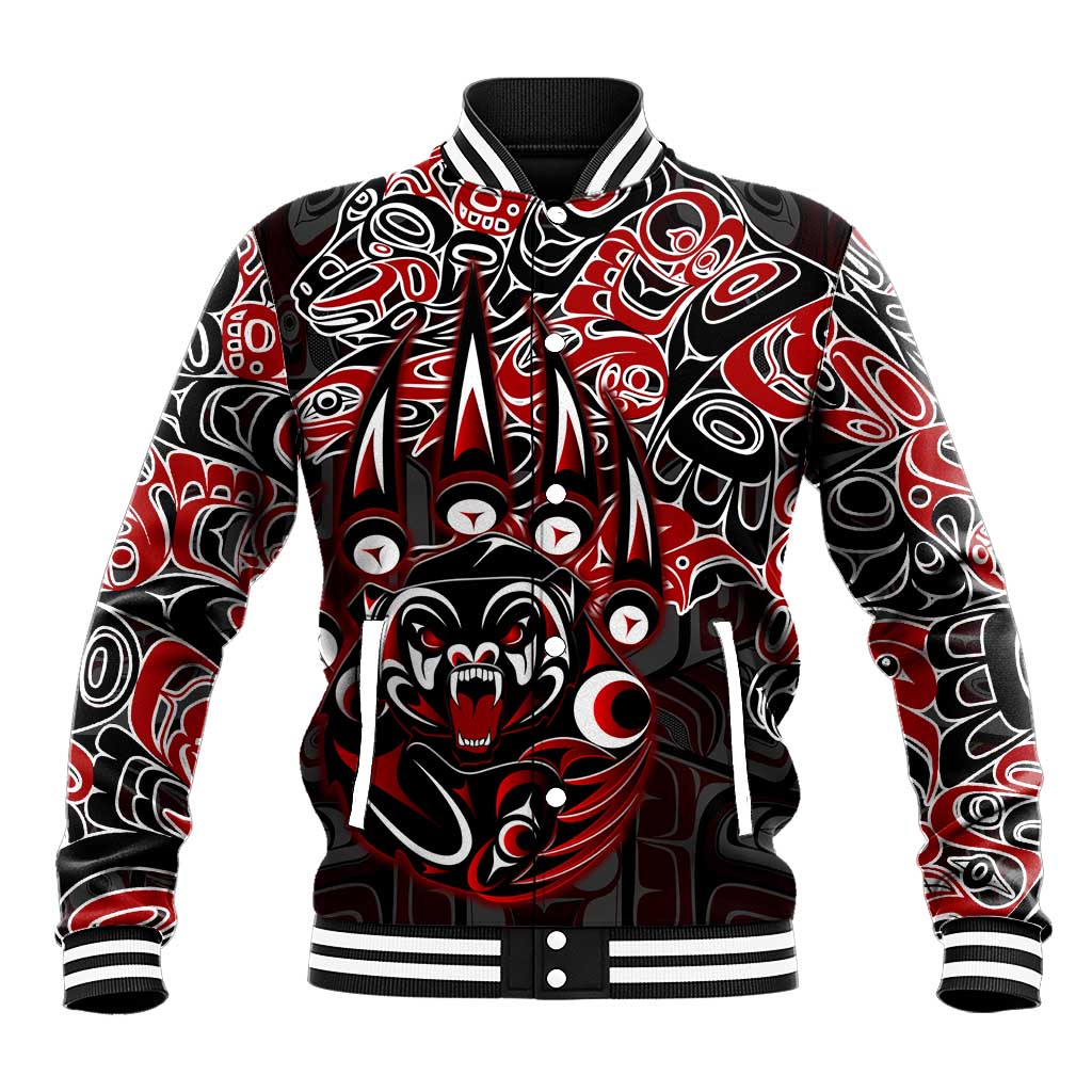 Haida Grizzly Bear Baseball Jacket Canada Indigenous Spirit Claw Totem Art