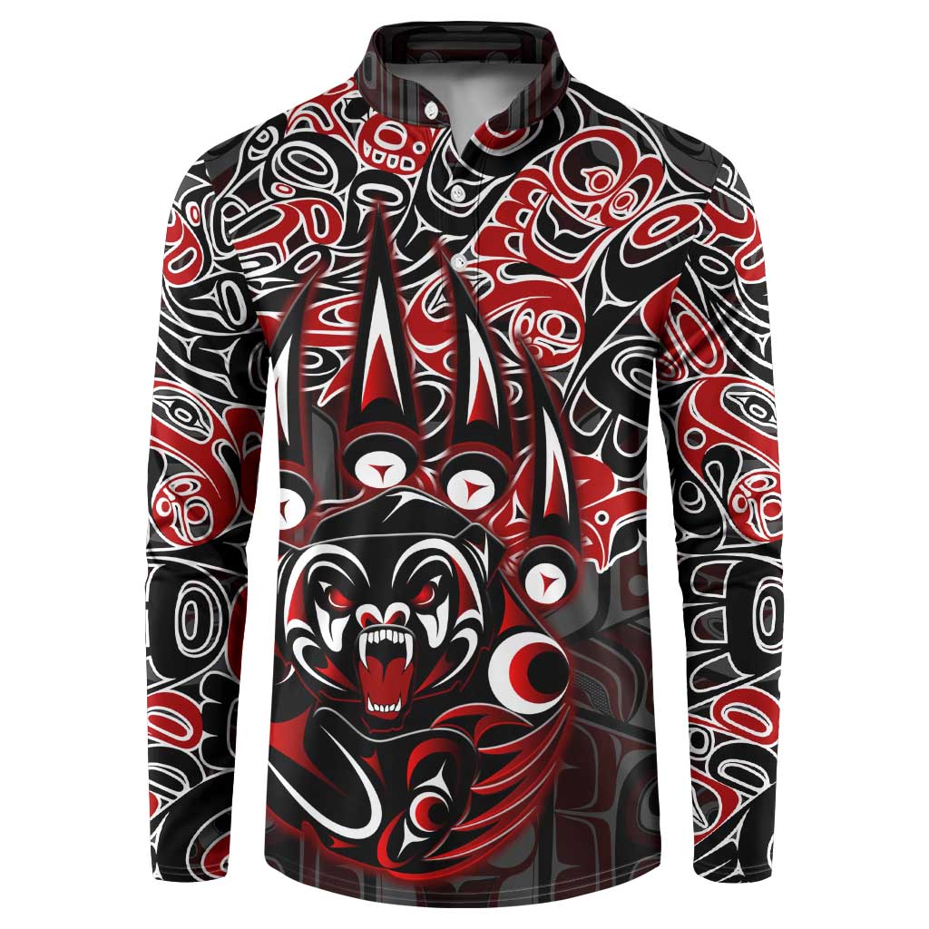 Haida Grizzly Bear Button Sweatshirt Canada Indigenous Spirit Claw Totem Art