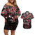 Haida Grizzly Bear Couples Matching Off Shoulder Short Dress and Hawaiian Shirt Canada Indigenous Spirit Claw Totem Art