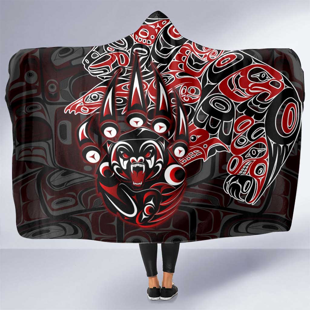 Haida Grizzly Bear Hooded Blanket Canada Indigenous Spirit Claw Totem Art