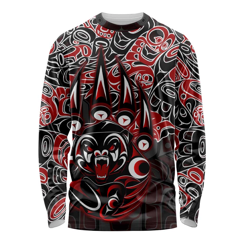 Haida Grizzly Bear Long Sleeve Shirt Canada Indigenous Spirit Claw Totem Art