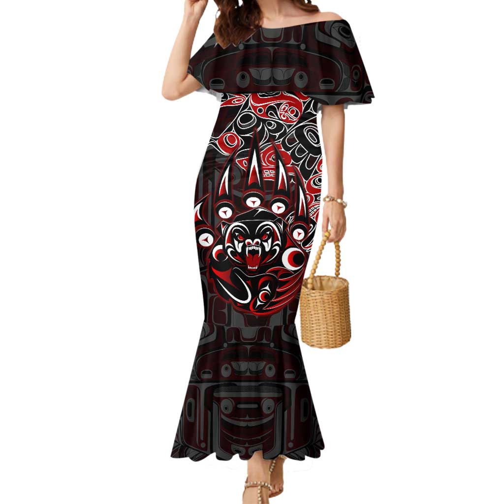 Haida Grizzly Bear Mermaid Dress Canada Indigenous Spirit Claw Totem Art