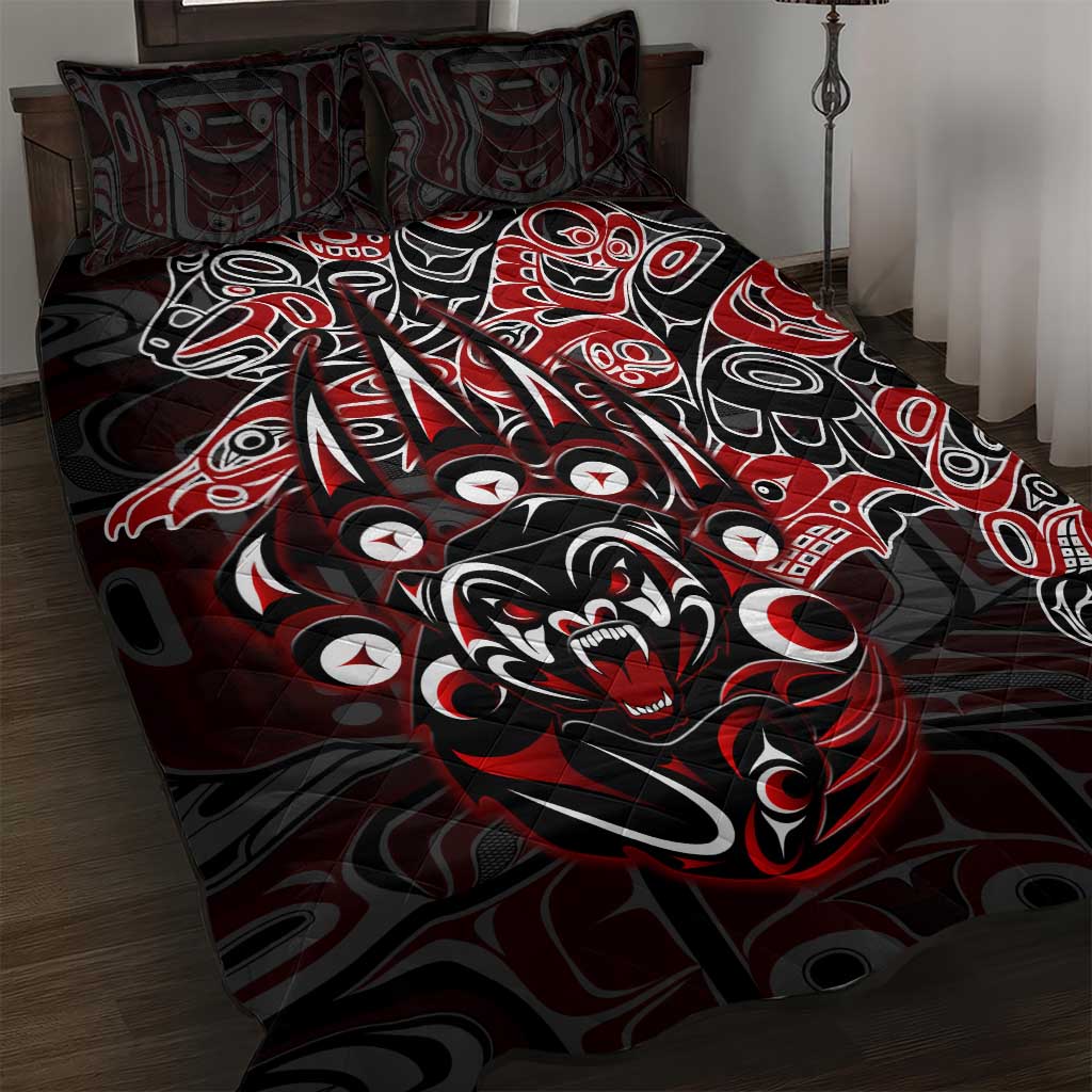 Haida Grizzly Bear Quilt Bed Set Canada Indigenous Spirit Claw Totem Art