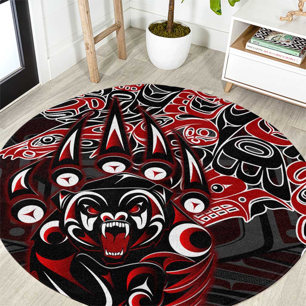 Haida Grizzly Bear Round Carpet Canada Indigenous Spirit Claw Totem Art